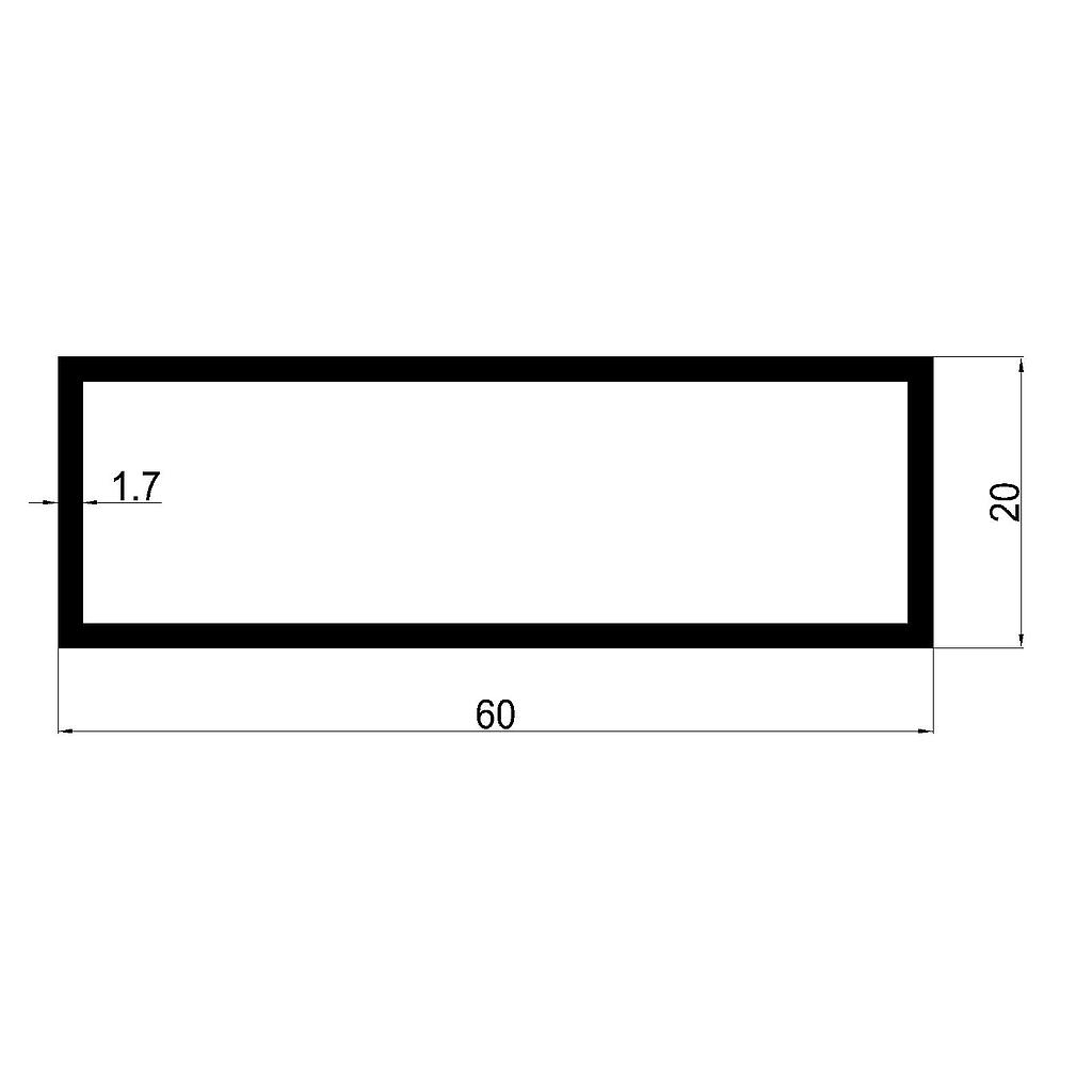 TUBO RECT. 60x20x1.7mm