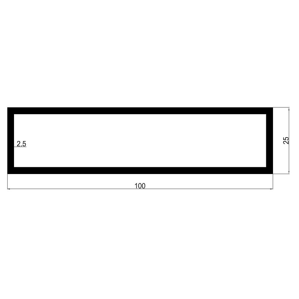 TUBO RECT. 100x25x2.5mm