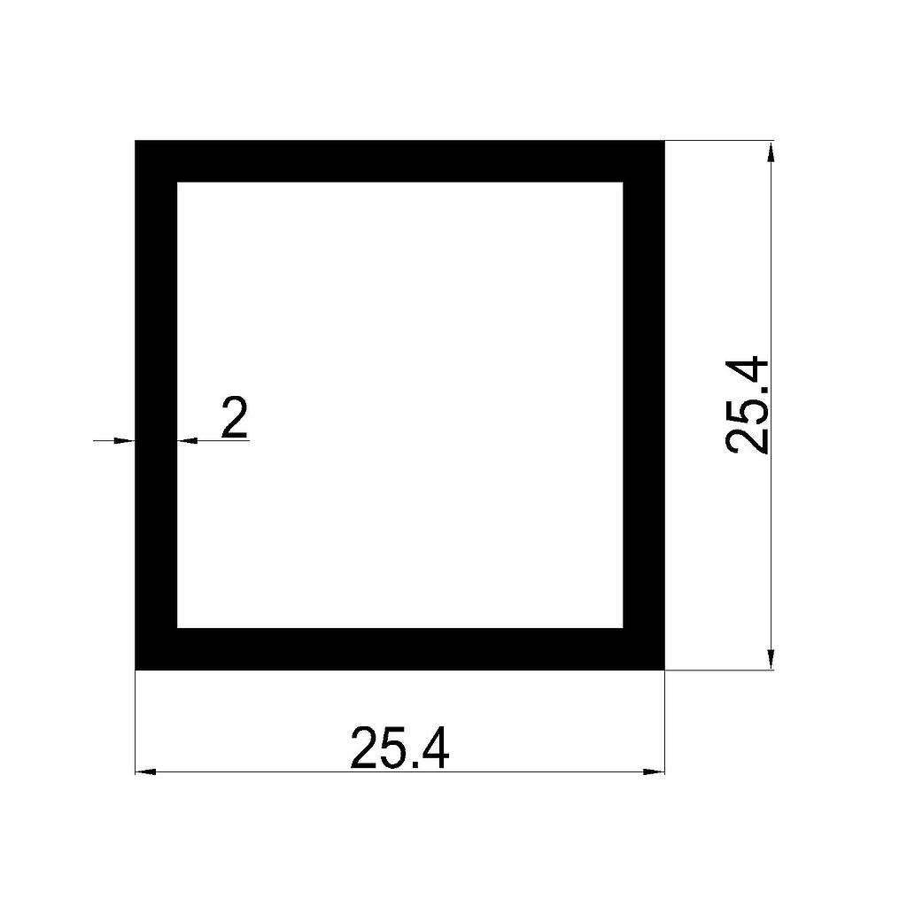 TUBO CUAD. 25.4x2mm