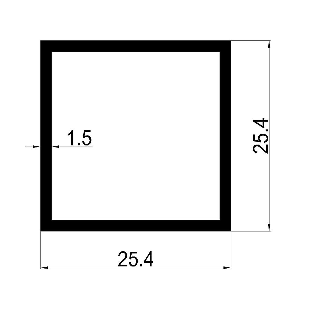 TUBO CUAD. 25.4x1.5mm