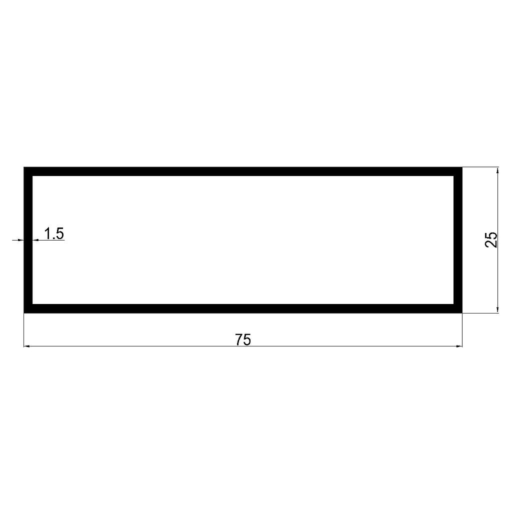 TUBO RECT. 75x25x1.5mm