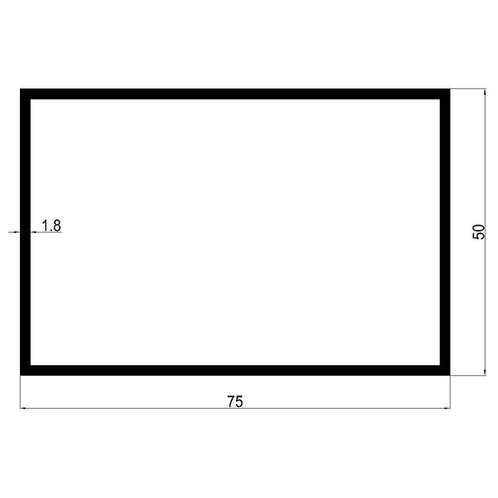 TUBO RECT. 75x50x1.8mm