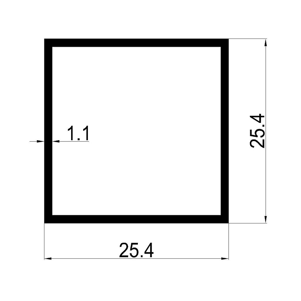 TUBO CUAD. 25.4x1.1mm