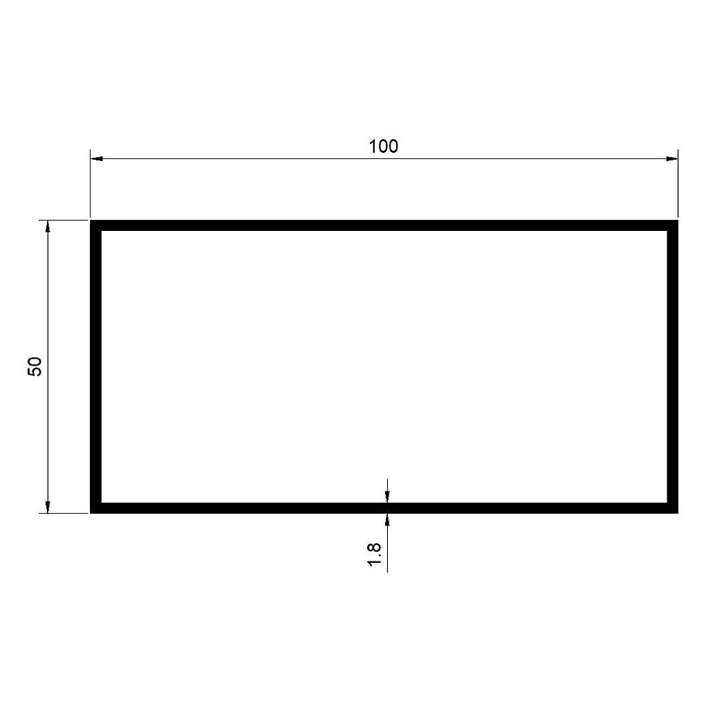 TUBO RECT. 100x50x1.8mm