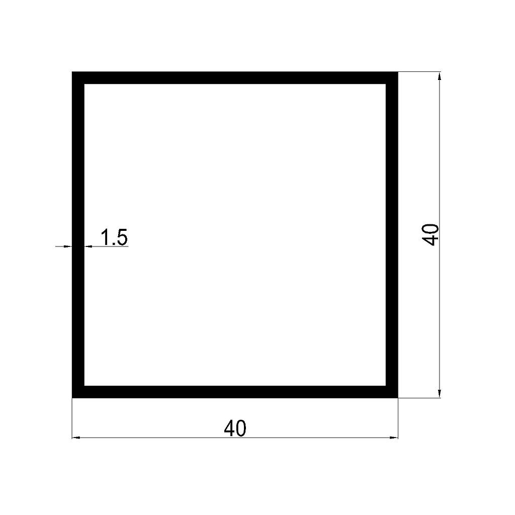 TUBO CUAD. 40x1.5mm L.5000mm