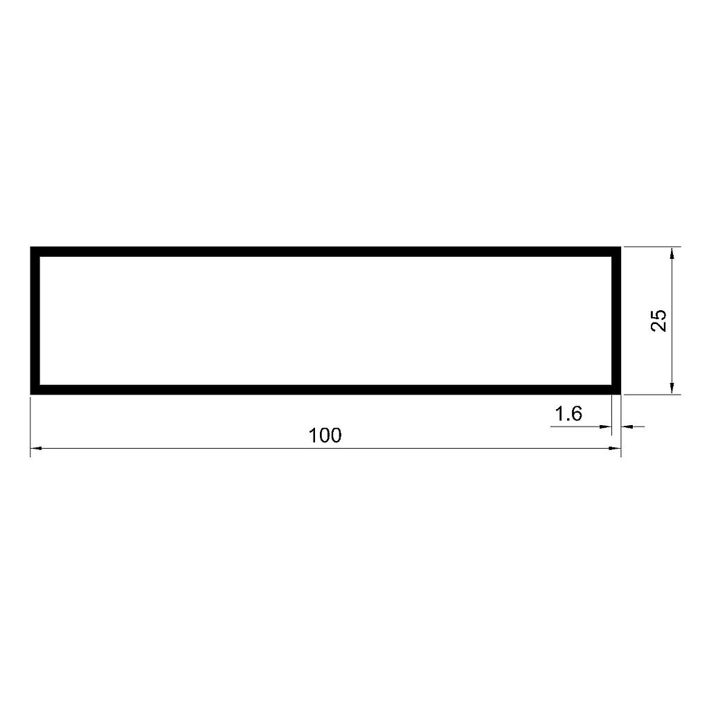 TUBO RECT. 100x25x1.6mm L.4800mm