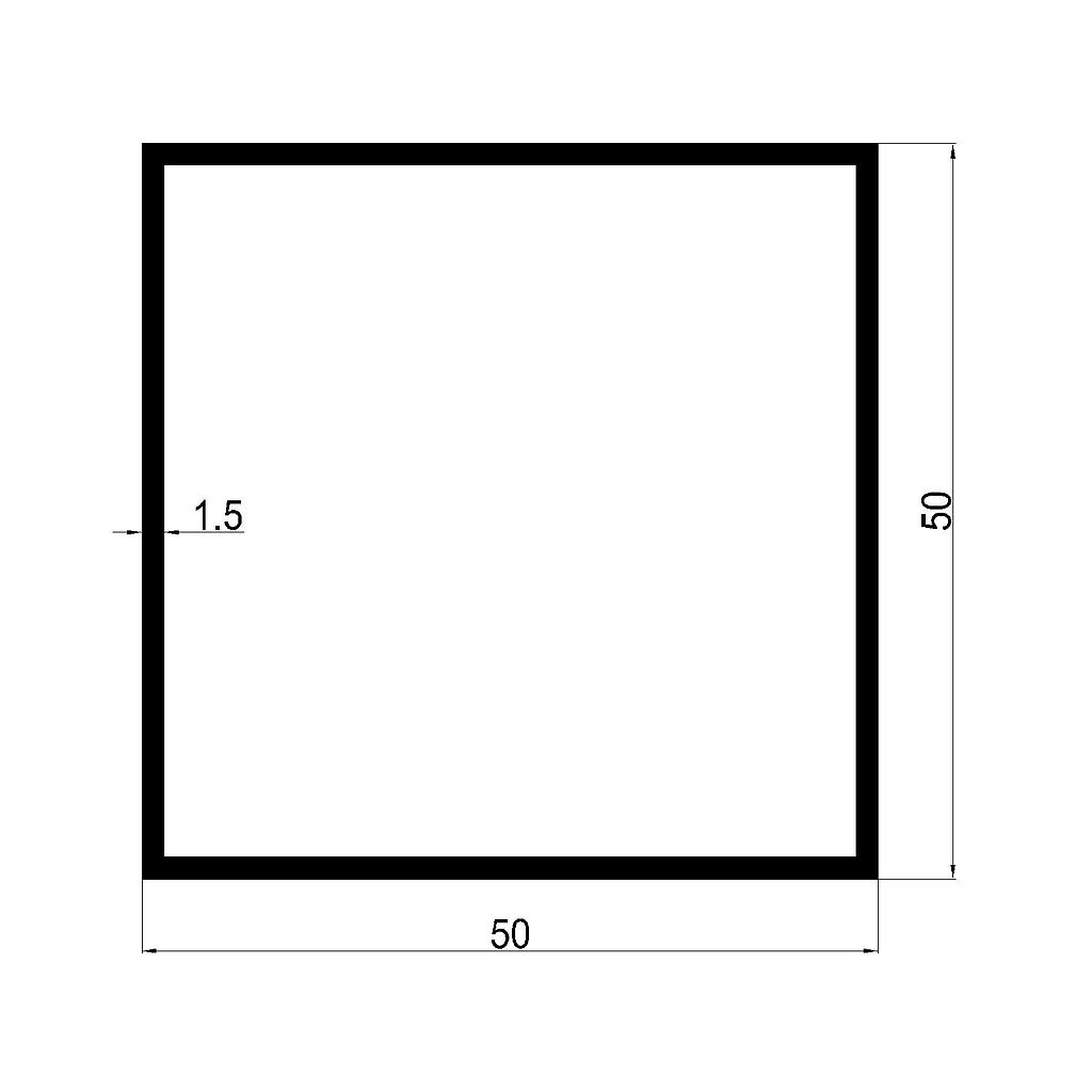 TUBO CUAD. 50x1.5mm AL6061 L..4800mm