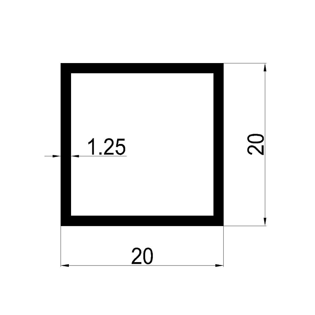 TUBO CUAD. 20x1.25mm L.4800mm