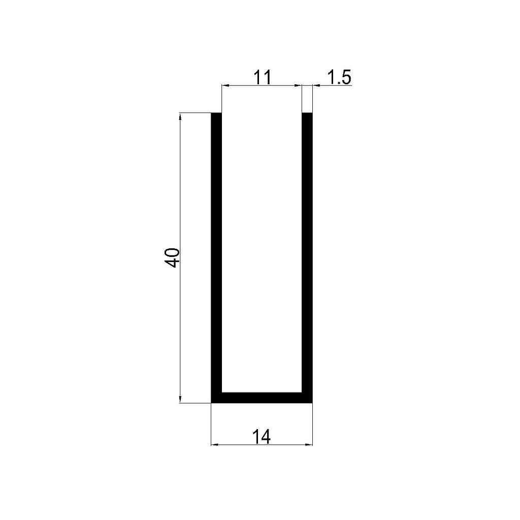 U DE BLINDEX 14x40x1.5mm, 11 INTERIOR L.5500 mm