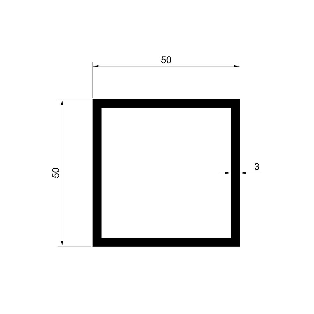 TUBO CUAD. 50x3mm L.5800mm