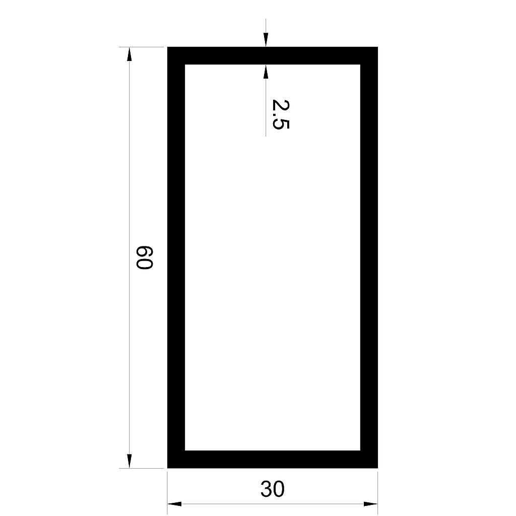 TUBO RECT. 60X30X2.5mm L.5720mm